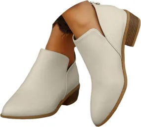 Ankle Boots for Women Fall Fashion Dress Short Low Heels Chunky Stacked Cutout Booties Ruffle Slip On Pointed Toe Shoes Booties