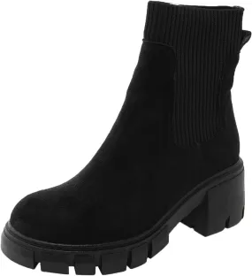 Ankle Boots for Women Faux Suede Chelsea Boots Lug Sole Elastic Thick Heel Chunky Block Platform Slip-on Fashion Booties