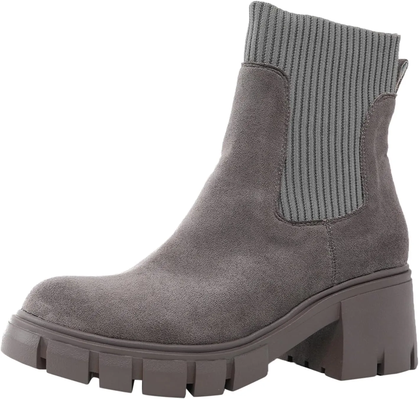 Ankle Boots for Women Faux Suede Chelsea Boots Lug Sole Elastic Thick Heel Chunky Block Platform Slip-on Fashion Booties