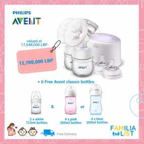 Avent Double Electrical Pump   6 Free Avent Classic Bottles