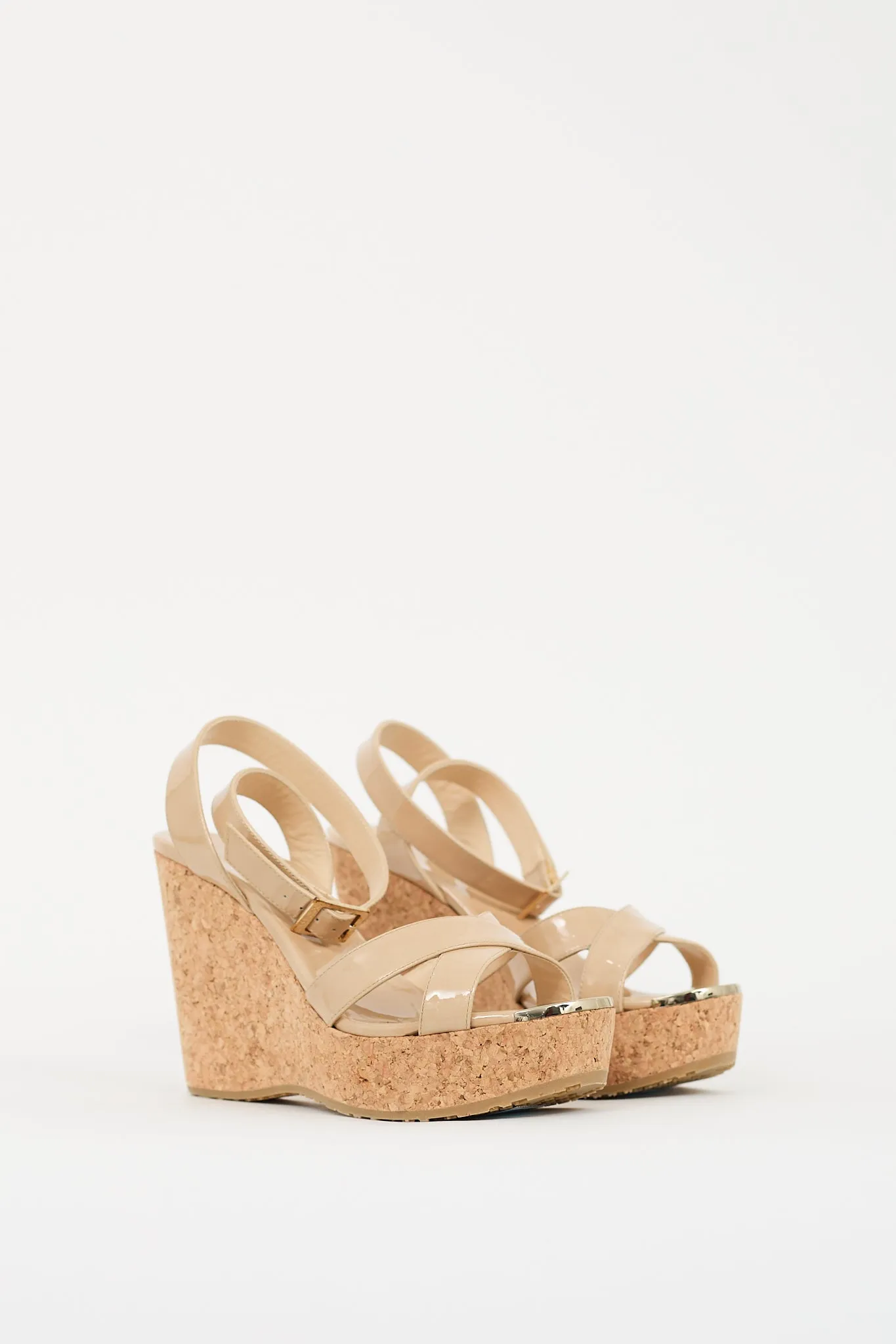 Beige Patent & Cork Portia Wedge Sandal
