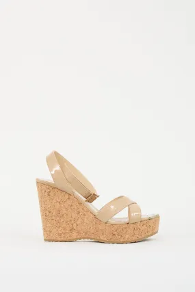 Beige Patent & Cork Portia Wedge Sandal