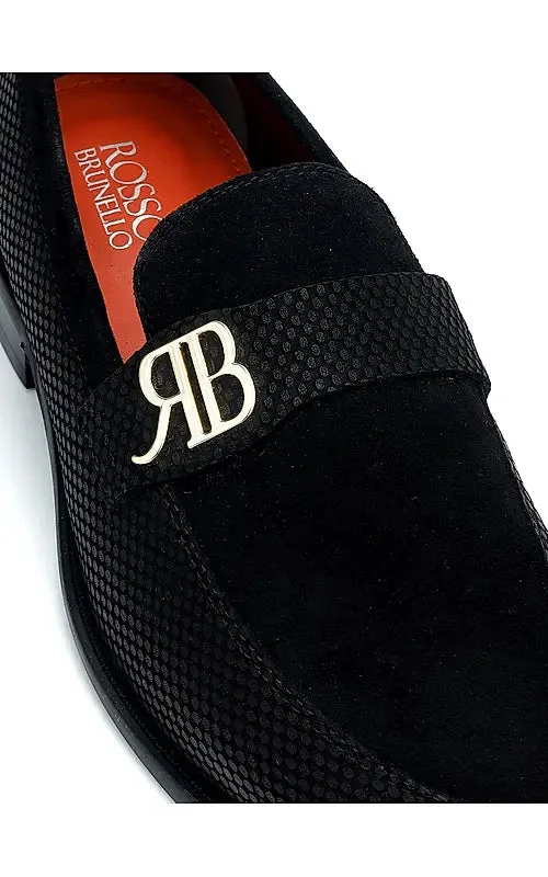 Black Suede Leather Loafers With Logo