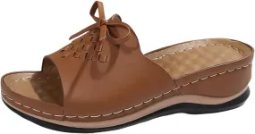 Boho Sandals for Women 2025 Arch Support Slides Slip-on Wedge Sandal Lightweight Comfortable Open Toe Breathable Solid Color Sandals Summer Orthotic Leather Platform Wedge Sandal Walking Shoes 2025