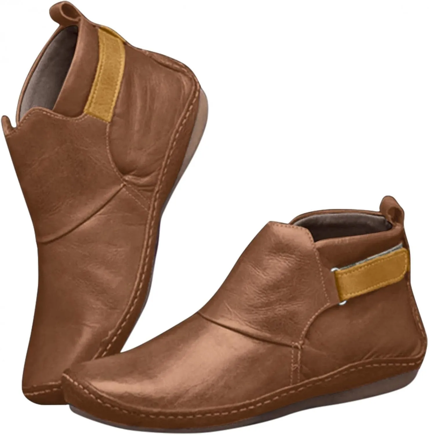Boots for Women No Heel,2022 New Arch Support Boots Side Zipper Vintage Leather Damping Shoes Flat Heel Booties
