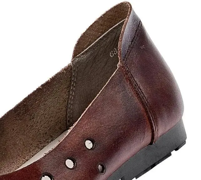 Brown Retro Flat Shoes with Hollow Design and Soft Sole