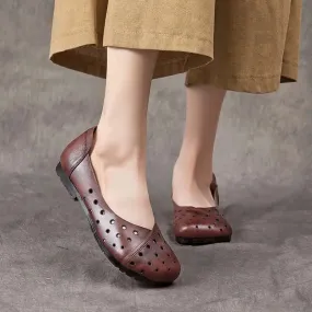 Brown Retro Flat Shoes with Hollow Design and Soft Sole