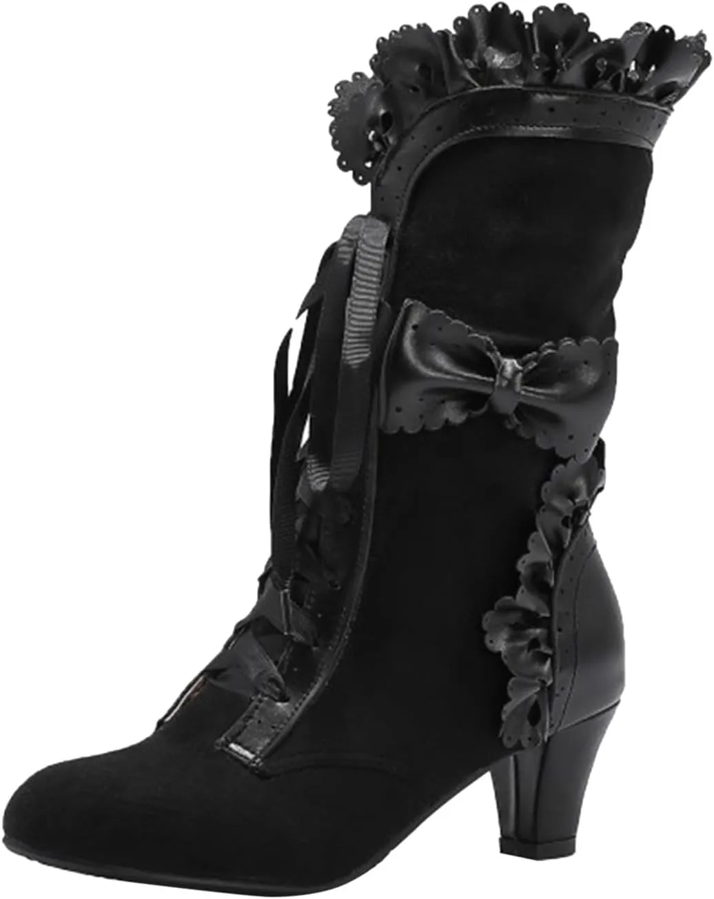 Cathalem Halloween Boots for Women, 2024 Vintage Victorian Boots 70s Lace Up Mid Calf Renaissance Boots Fall Winter Boots