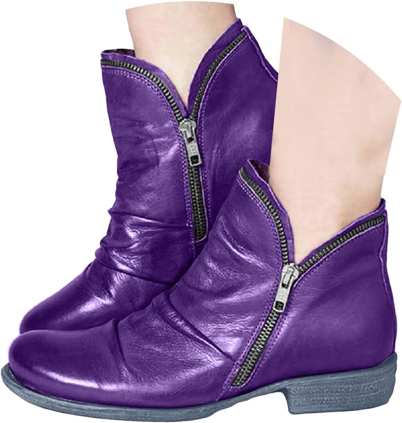 Cathalem Womens Ankle Boots Classic Flat Low Heel Pointed Toe Buckle Slip On Zip Fashion Comfortable Booties Fall Boots 2024
