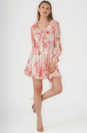 Chiffon Floral Dress with Deep V-neck