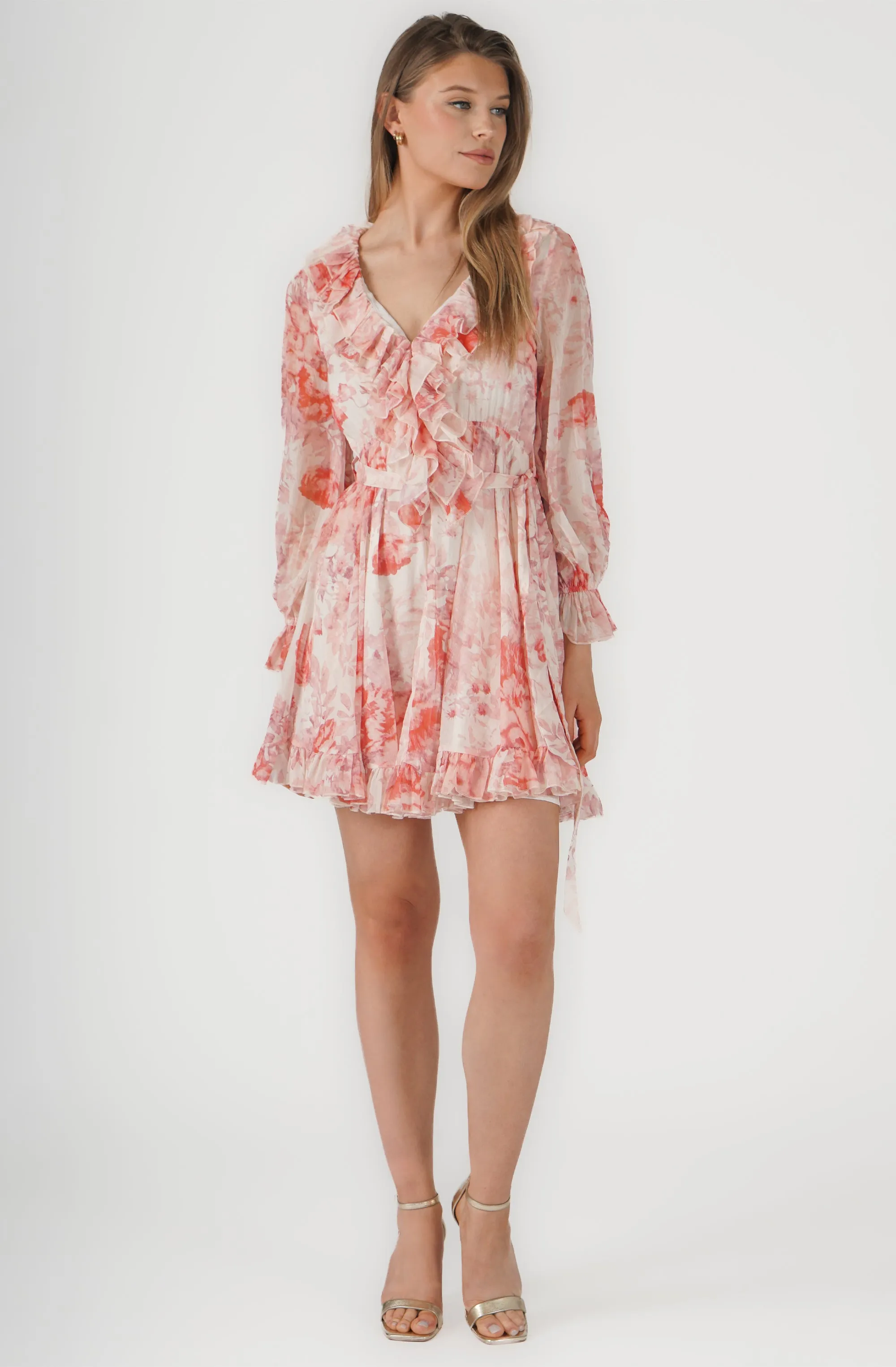 Chiffon Floral Dress with Deep V-neck