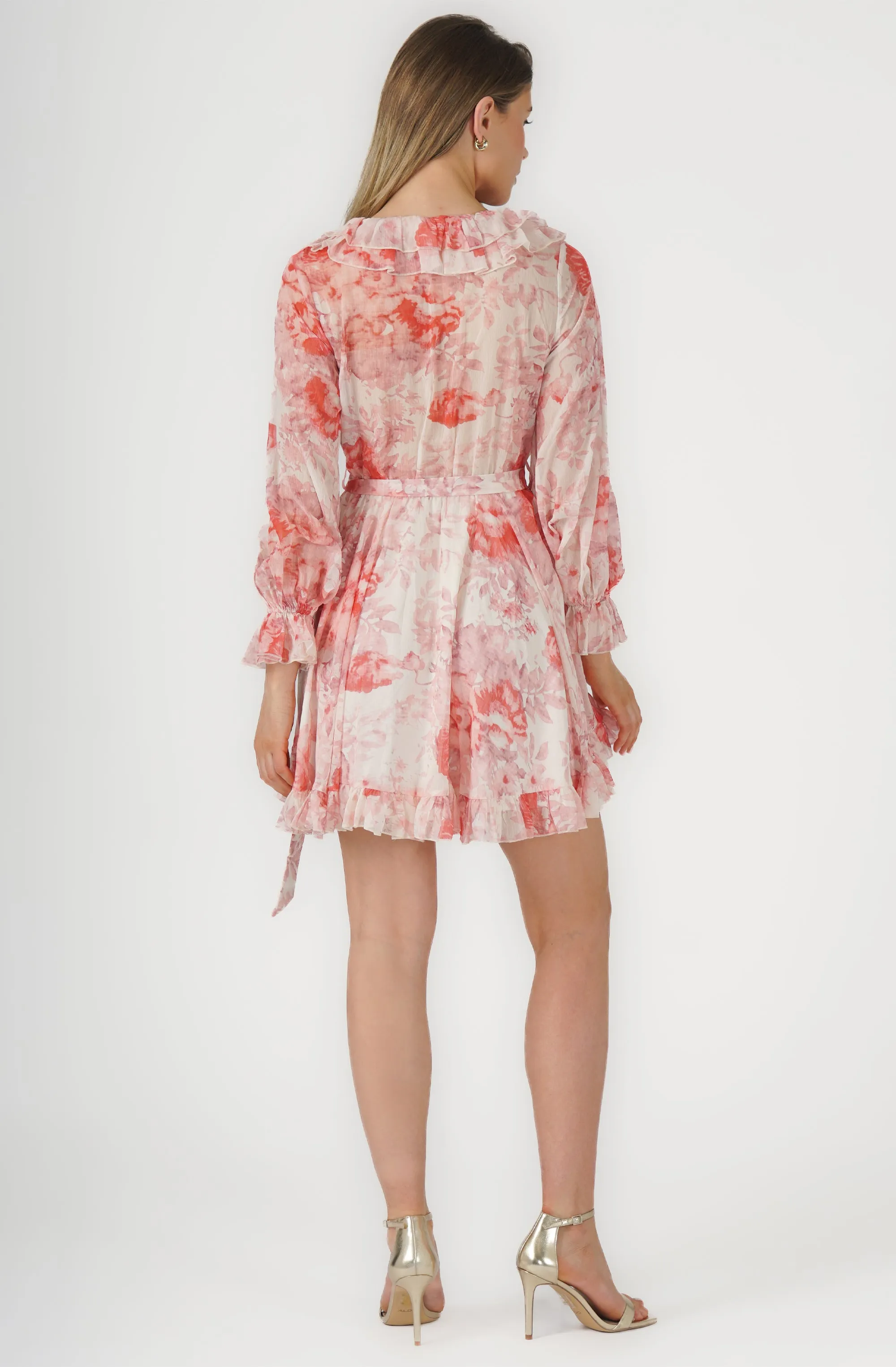 Chiffon Floral Dress with Deep V-neck