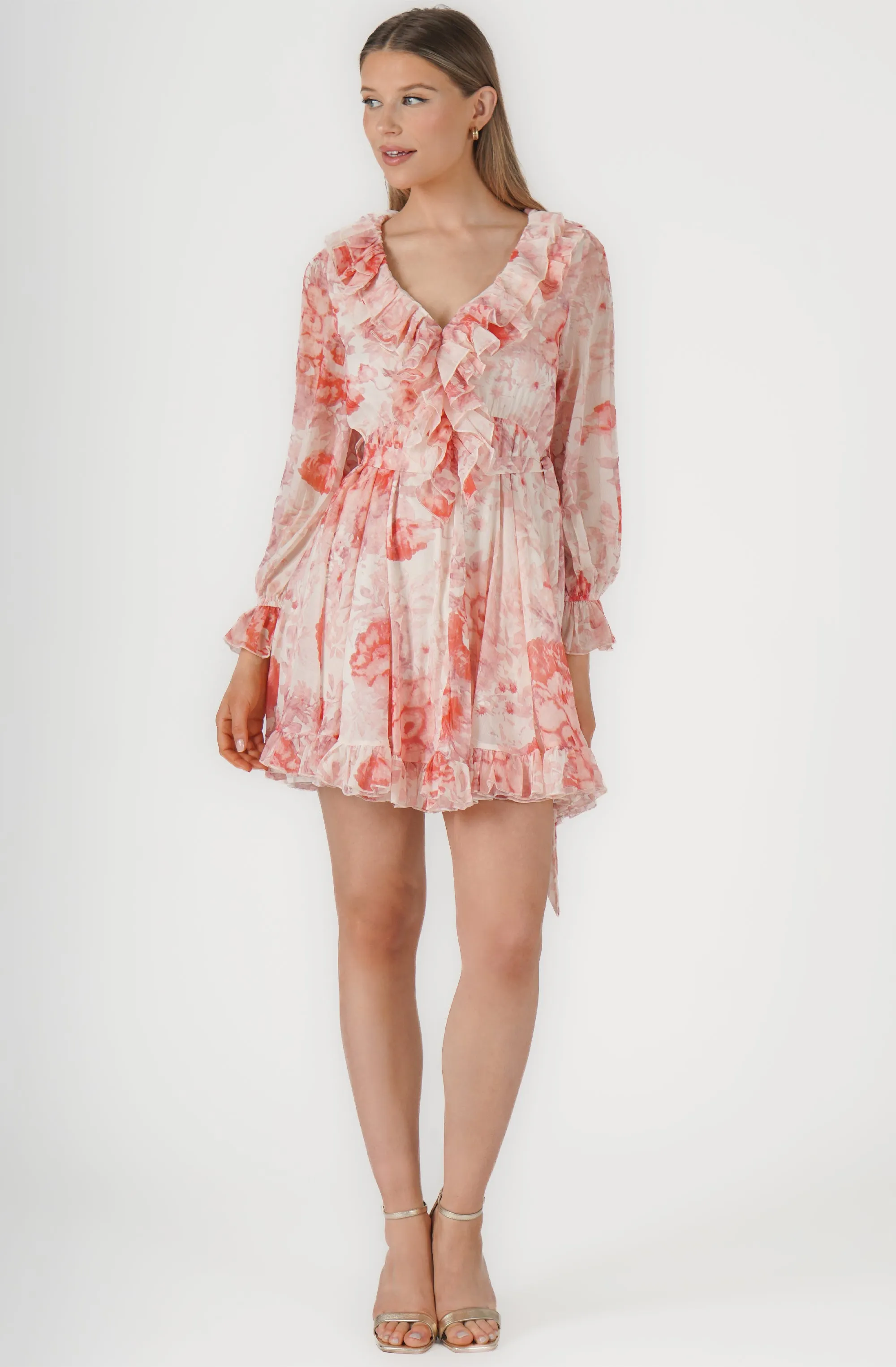 Chiffon Floral Dress with Deep V-neck