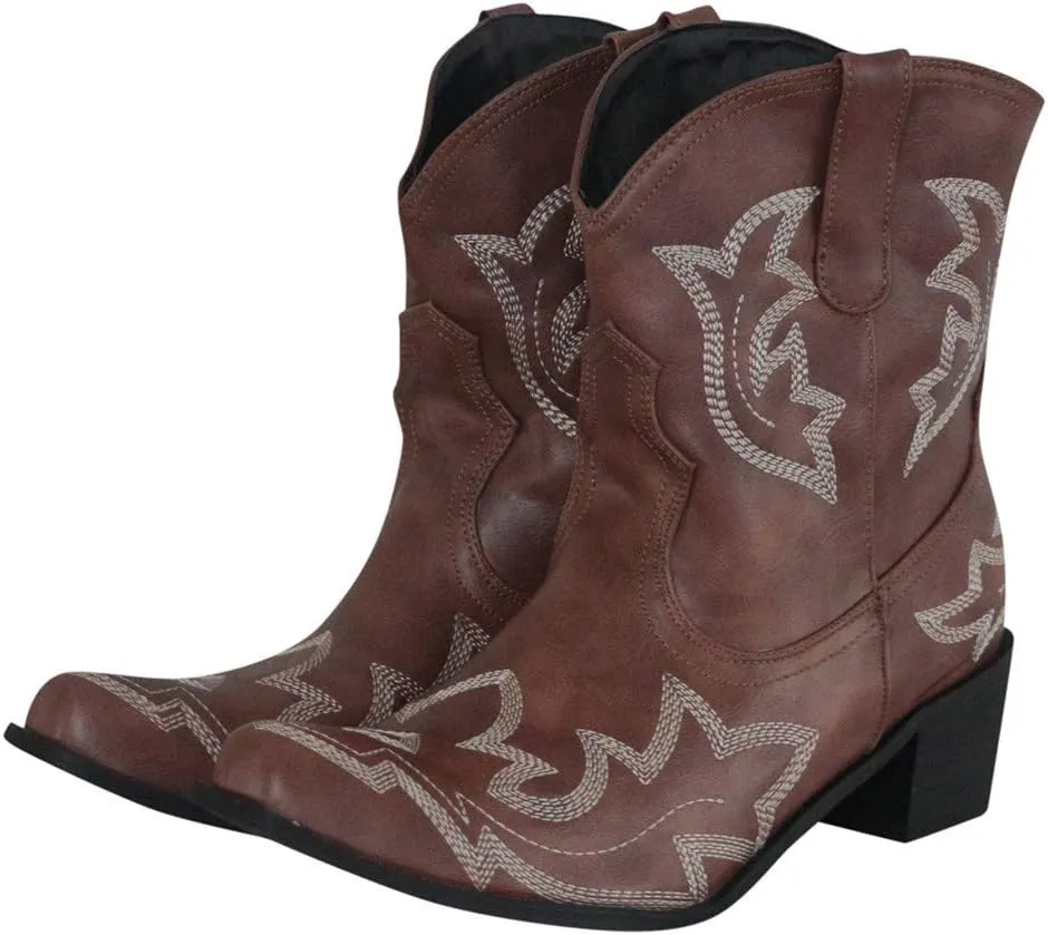 Cowboy Boots for Women Womens Embroidery Western Ankle Cowgirl Boots Point Toe Shoes Chunky Heel Comforty Short Boots