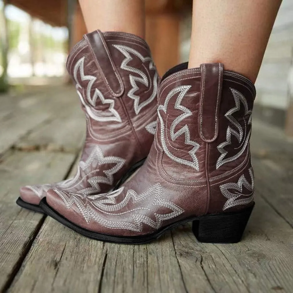 Cowboy Boots for Women Womens Embroidery Western Ankle Cowgirl Boots Point Toe Shoes Chunky Heel Comforty Short Boots