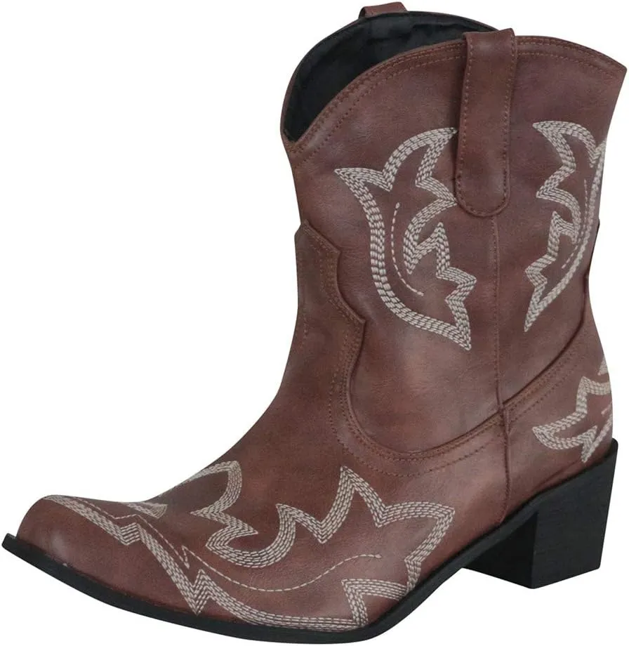 Cowboy Boots for Women Womens Embroidery Western Ankle Cowgirl Boots Point Toe Shoes Chunky Heel Comforty Short Boots