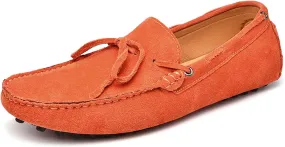 Driving Moccasins for Men Deck Shoes 1-Eye Genuine Leather Stitching Details Suede Vamp Flat Heel Flexible Anti-Slip Lightweight Resistant Casual for Any Attire (Color : Orange, Size : 11)