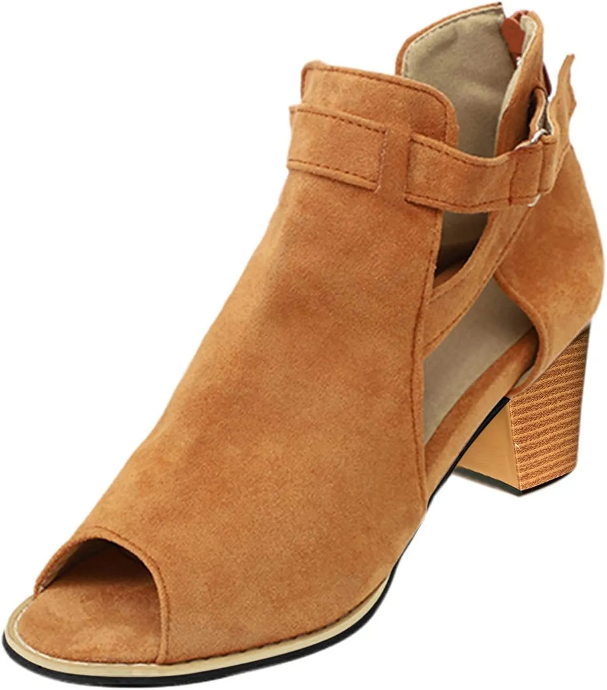 Eduavar Sandals for Women Dressy Summer, Leather Sandals for Women Open Toe Chunky Low Heel Sandals Boots with Buckle Strap