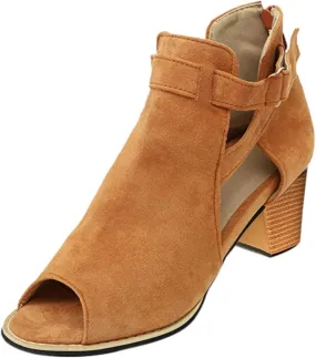 Eduavar Sandals for Women Dressy Summer, Leather Sandals for Women Open Toe Chunky Low Heel Sandals Boots with Buckle Strap