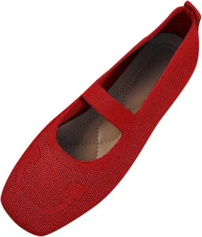 Flats for Women Wide Width Comfortable Breathable Dress Shoes Knit Square Toe Walking Business Sandals Slip-On Low Heel