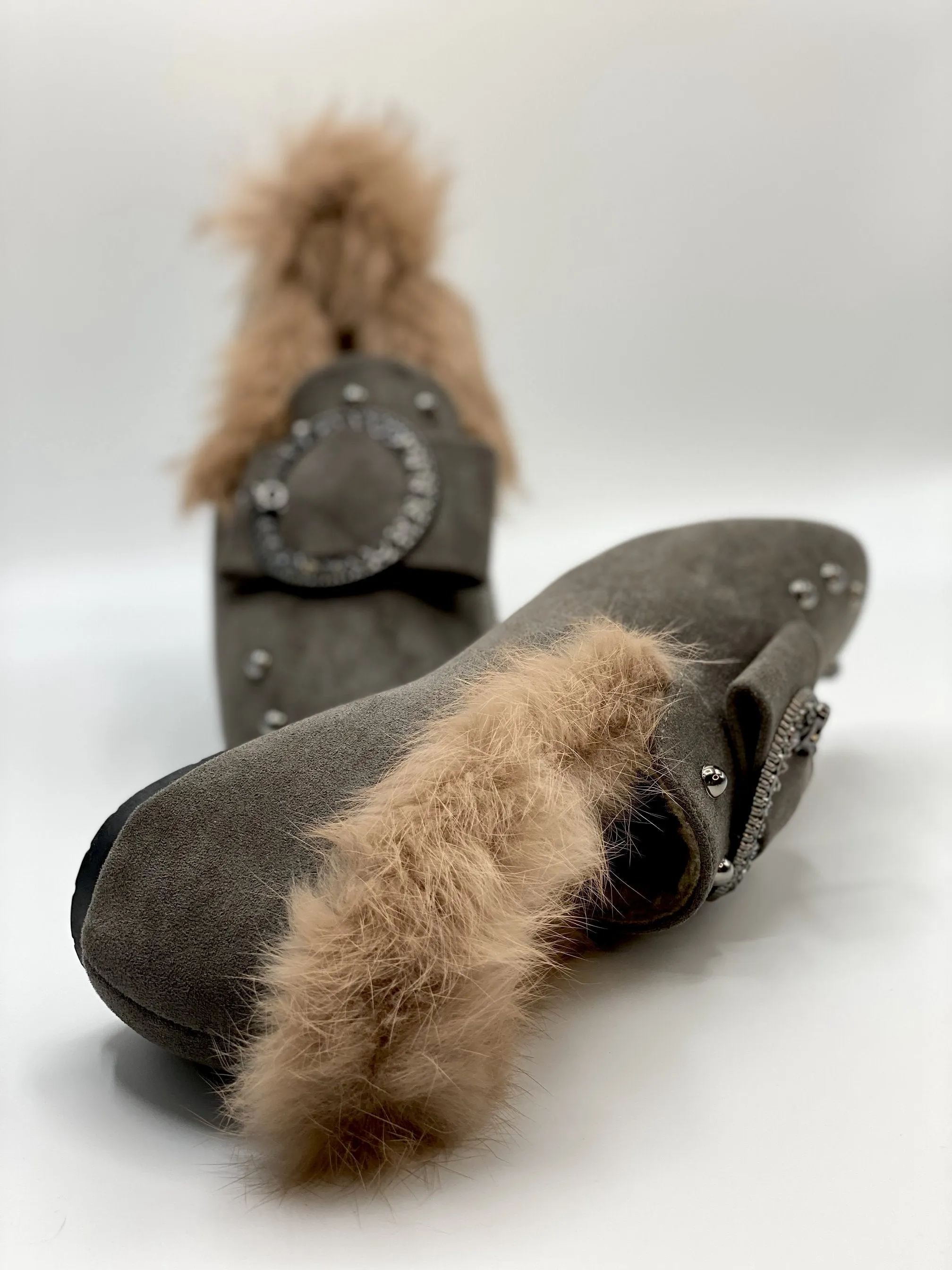 Forever Comfort Studded Faux Fur Loafers (Grey)