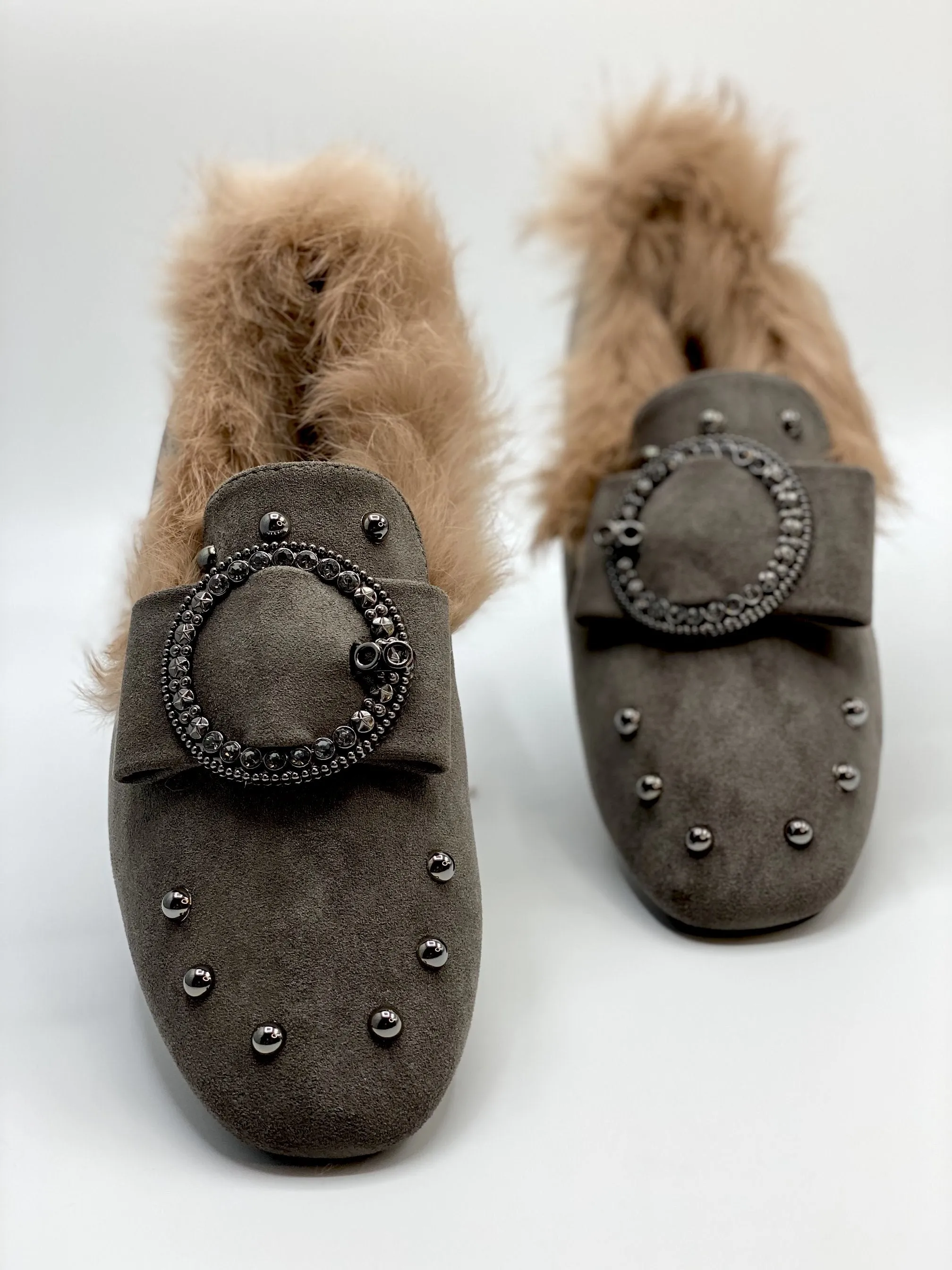 Forever Comfort Studded Faux Fur Loafers (Grey)