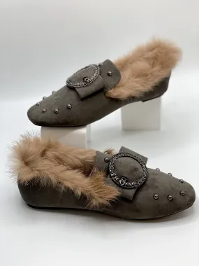 Forever Comfort Studded Faux Fur Loafers (Grey)