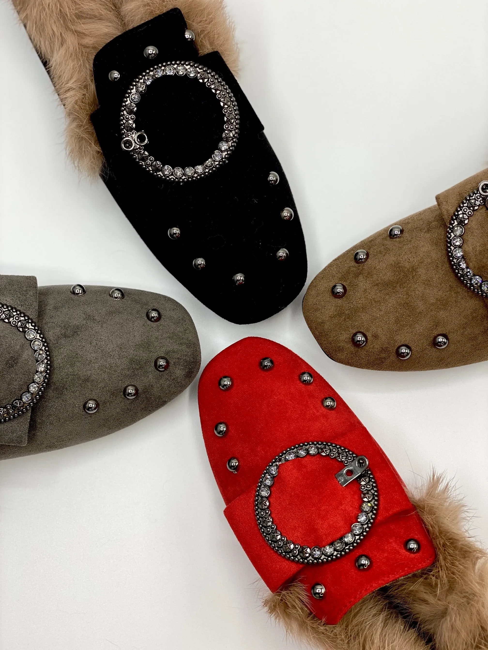 Forever Comfort Studded Faux Fur Loafers (Grey)