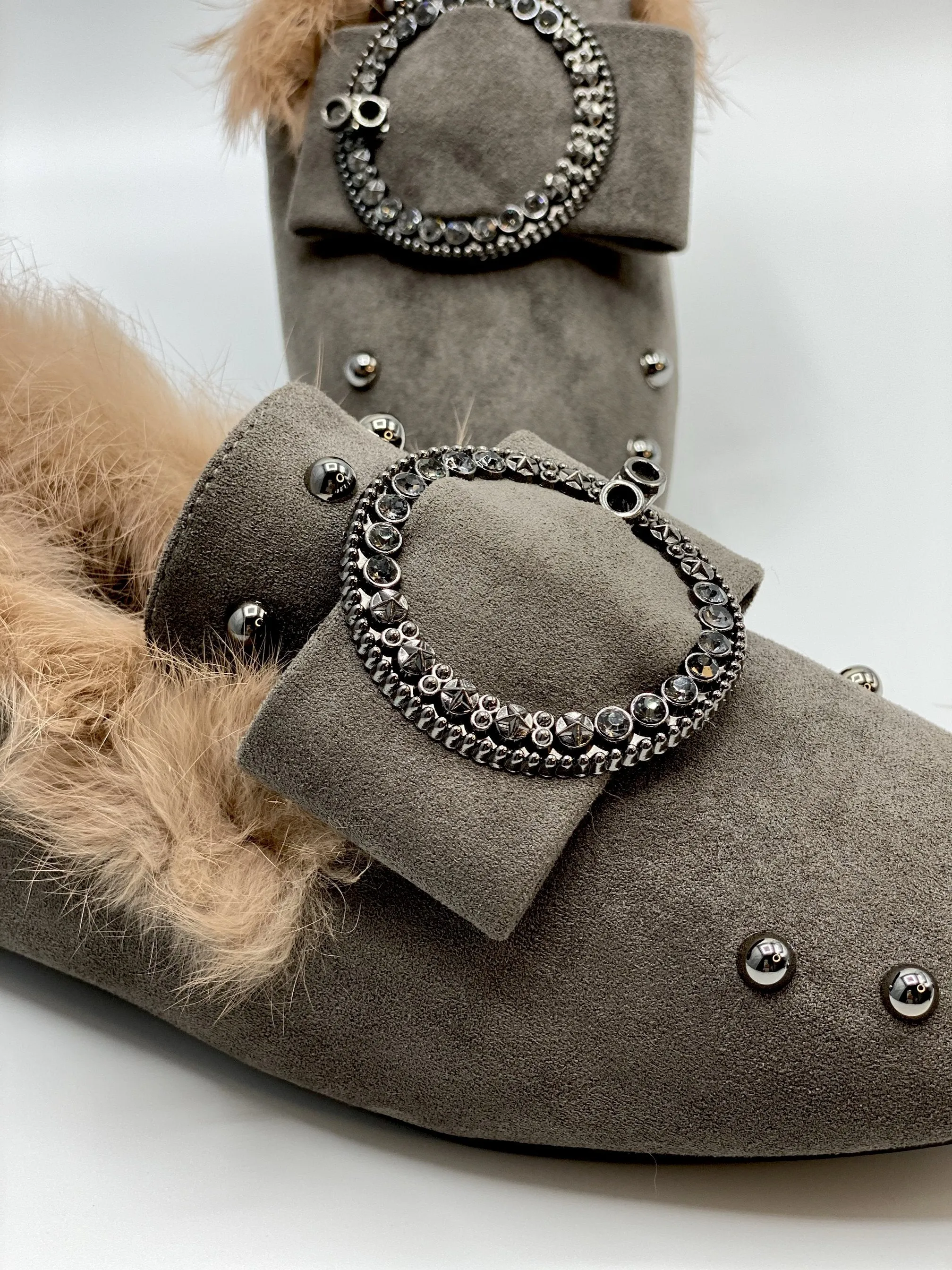 Forever Comfort Studded Faux Fur Loafers (Grey)