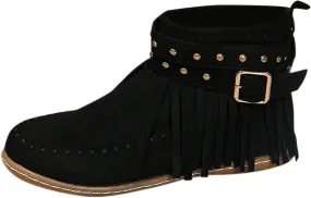 Fringe Cowboy Boots For Women Low Heel Ankle Boots Suede Moccasin Boots Slouch Cowboy Boots Short Flat Shoes