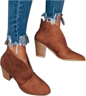 Gibobby Ankle Booties for Women Low Heel,Womens Ankle Boots Pointed Toe Faux Stacked Chunky Heels Tassels Side Zipper Booties