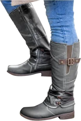 Gibobby Winter Boots for Women,Women's Knee Length Boots Retro Combat Knight Boots Closed Toe Motorcycle Low Heel Outdoor Waterproof Western Shoes