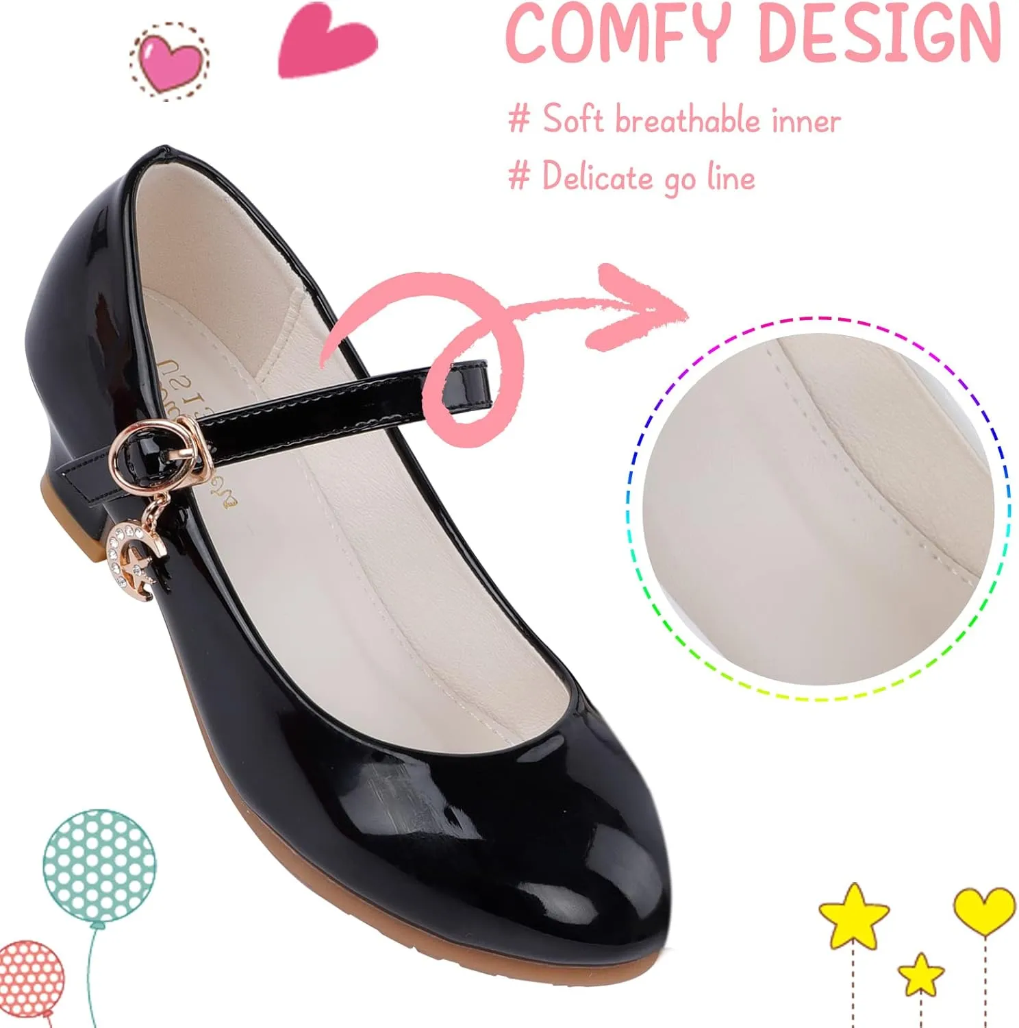 Girls Low Heel Princess Mary Jane Party Dress Shoes - Princess Ballerina Flats for School Party Wedding, Back to School Shoes for Gilrs (Little Kid/Big Kids)