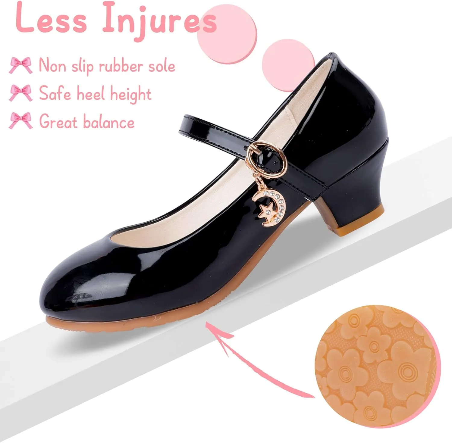 Girls Low Heel Princess Mary Jane Party Dress Shoes - Princess Ballerina Flats for School Party Wedding, Back to School Shoes for Gilrs (Little Kid/Big Kids)