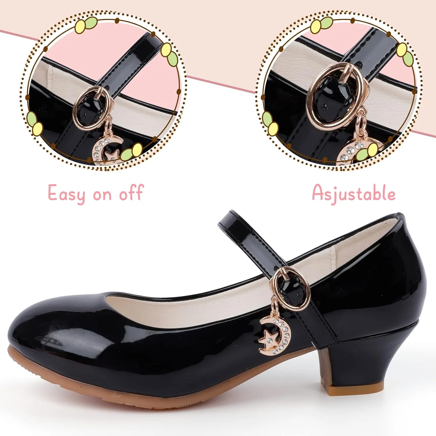 Girls Low Heel Princess Mary Jane Party Dress Shoes - Princess Ballerina Flats for School Party Wedding, Back to School Shoes for Gilrs (Little Kid/Big Kids)