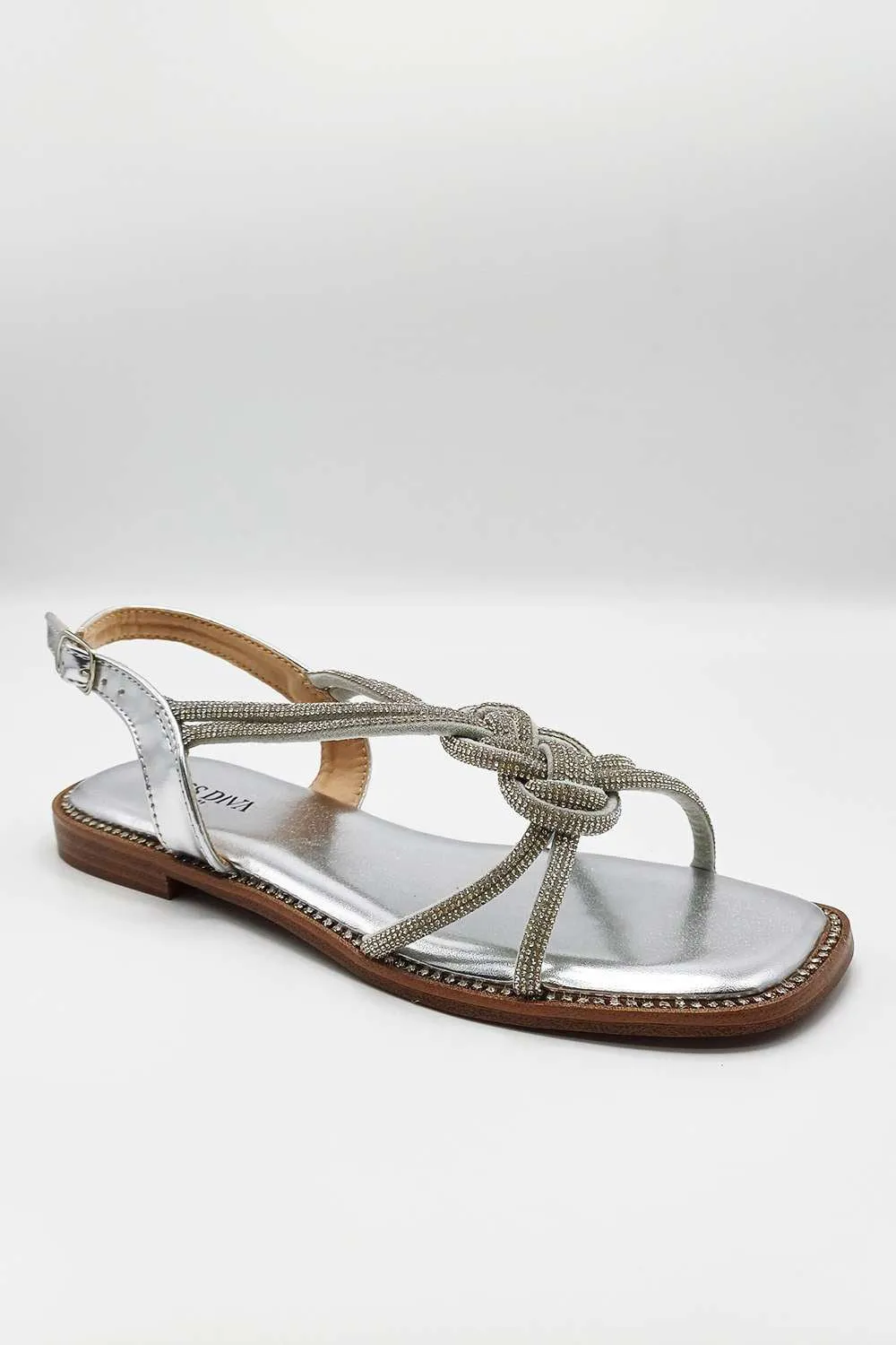 Harper Diamante Plait Twist Anklestrap in Silver