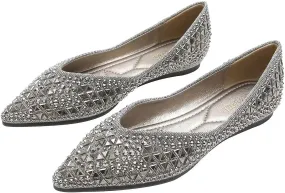 Hee grand Women's Slip On Ballet Flats Fashion Rhinestone Pointed Toe Shallow Flat Shoes Wedding Shoes for Party Wedding Shoes for Party
