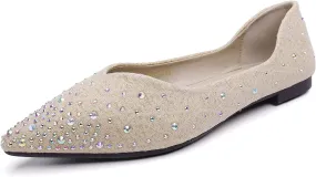 Hee grand Women's Slip On Ballet Flats Fashion Rhinestone Pointed Toe Shallow Flat Shoes Wedding Shoes for Party Wedding Shoes for Party