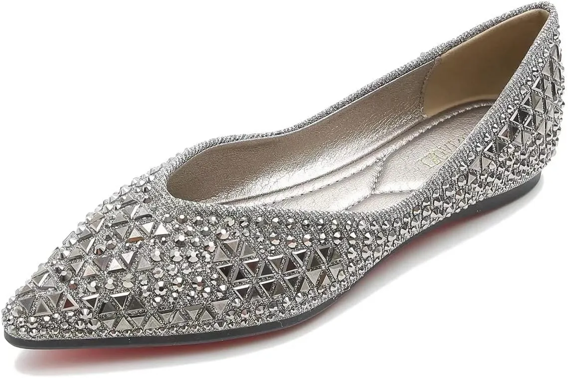 Hee grand Women's Slip On Ballet Flats Fashion Rhinestone Pointed Toe Shallow Flat Shoes Wedding Shoes for Party Wedding Shoes for Party