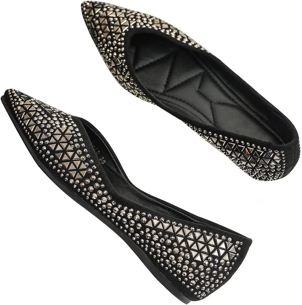 Hee grand Women's Slip On Ballet Flats Fashion Rhinestone Pointed Toe Shallow Flat Shoes Wedding Shoes for Party Wedding Shoes for Party