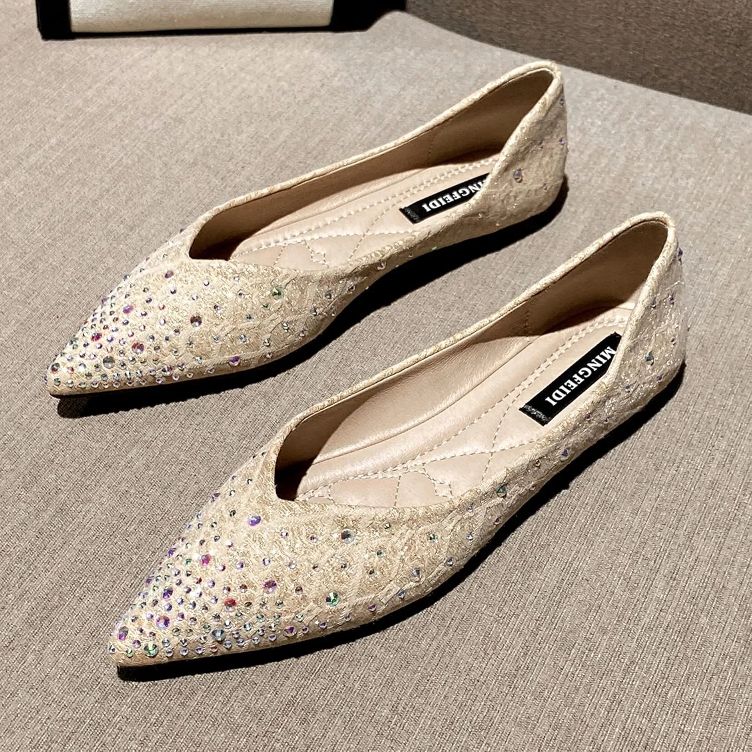 Hee grand Women's Slip On Ballet Flats Fashion Rhinestone Pointed Toe Shallow Flat Shoes Wedding Shoes for Party Wedding Shoes for Party