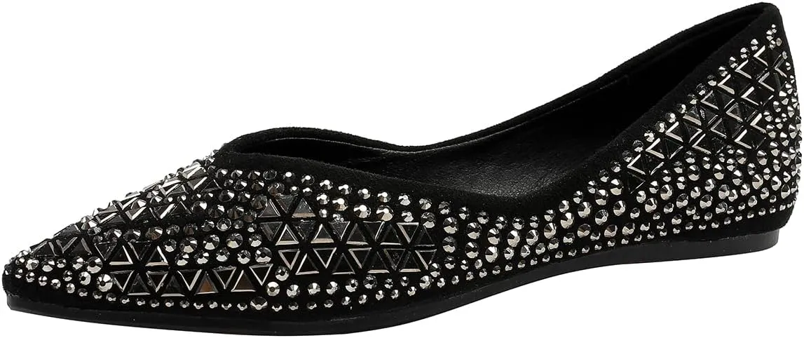 Hee grand Women's Slip On Ballet Flats Fashion Rhinestone Pointed Toe Shallow Flat Shoes Wedding Shoes for Party Wedding Shoes for Party