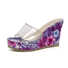 HINDOLA Sandals for Women High Heel Backless Wedge Slippers Summer Peep Toe Stylish Platform Wedge Sandals