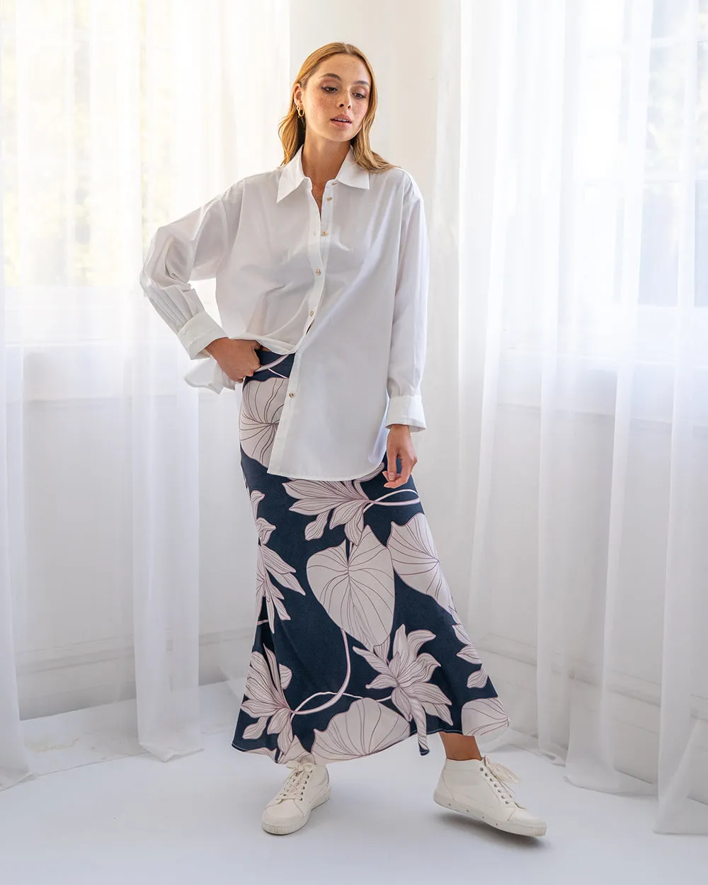 Josephine Bias Skirt - Navy Fern