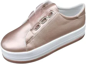 Ladmiple Womens Shoes Dressy Casual Loafers Walking Shoes Lady Girls Platform Fashion Lace Up Slip on Leather Sneakers