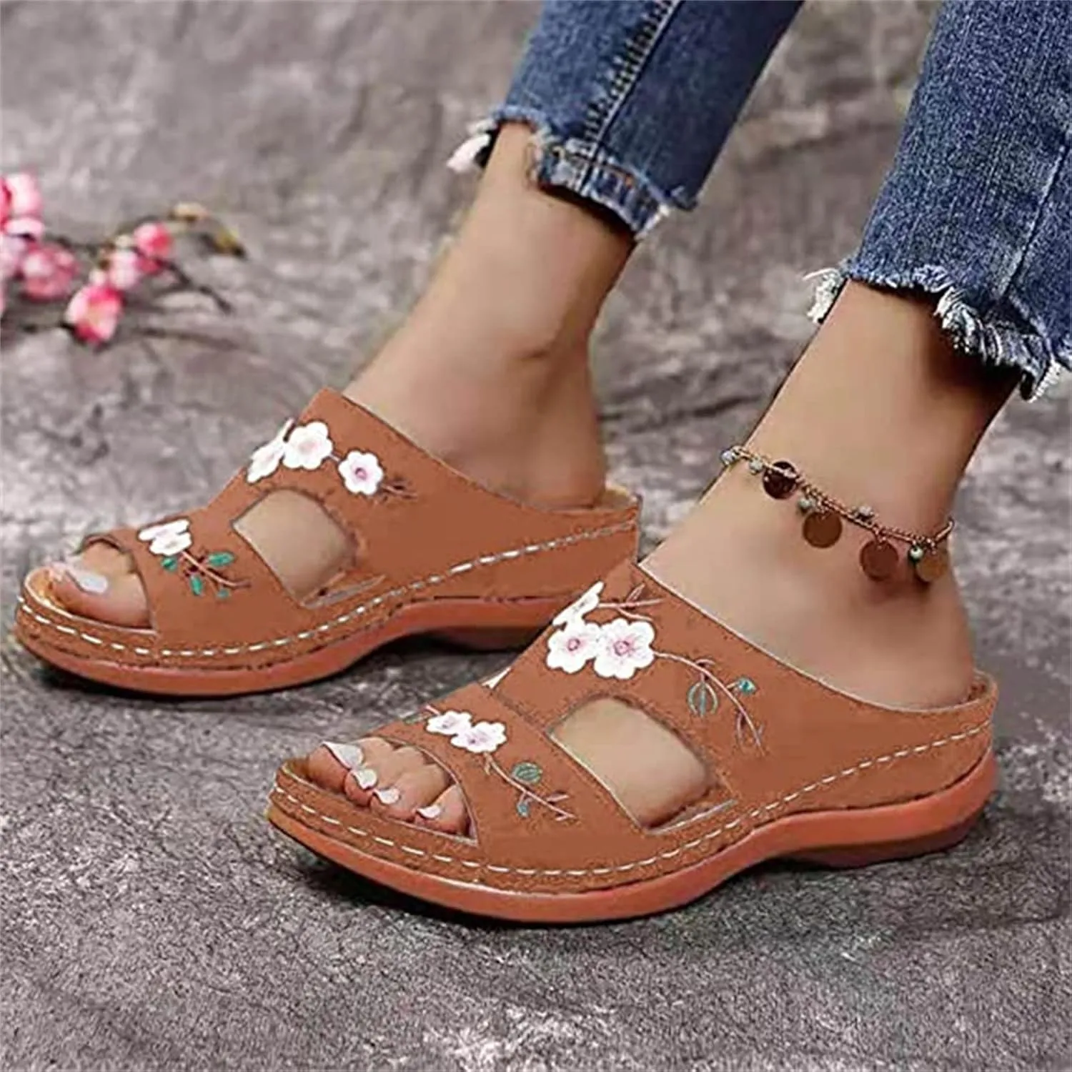 Lausiuoe Comfortable Orthopedic Sandals For Women Dressy Summer Arch Support Walking Cute Beach Orthotic Flip Flops Slippers