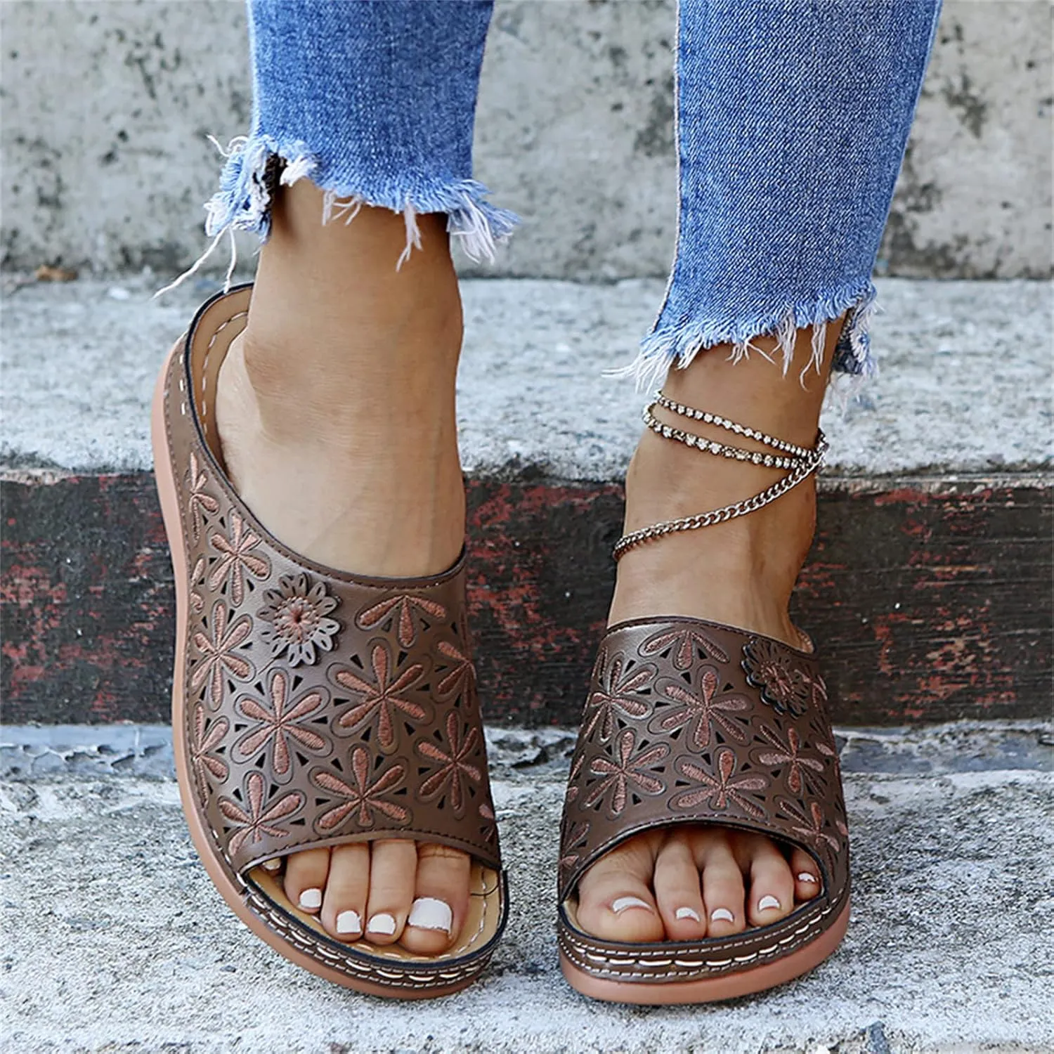 Lausiuoe Orthopedic Sandals For Women Elegant Arch Support Comfort Orthotic Flip Flops Slides Slippers for Plantar Fasciitis