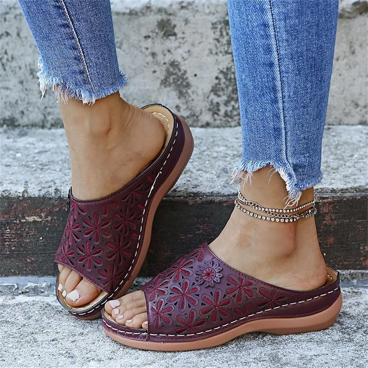 Lausiuoe Orthopedic Sandals For Women Elegant Comfortable Walking Arch Support Dressy Summer Orthotic Slides Flip Flops