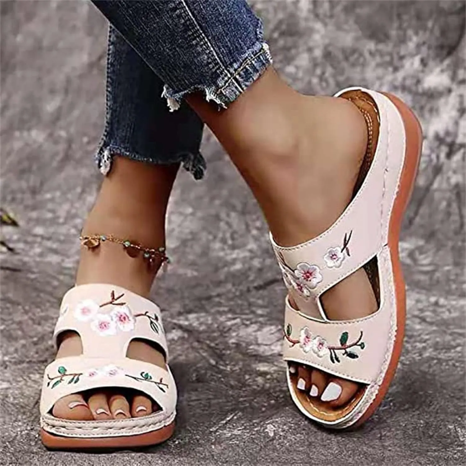 Lausiuoe Orthotic Sandals For Women With Arch Support Comfortable Walking Dressy Summer Casual Orthopedic Slides Flip Flops