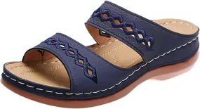 Lausiuoe Sandals Women Dressy Summer Flat Arch Support Orthopedic Slippers Flip Flops Low Wedge Comfortable Orthotic Slides